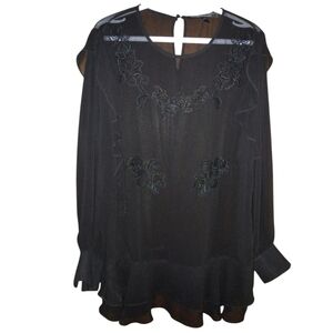 WHBM Sheer Floral Embroidered Blouse Size 14